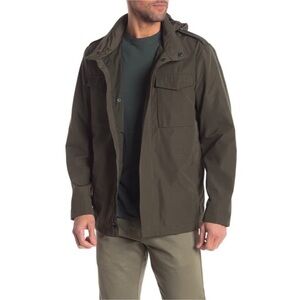 Cole Haan Mens Olive Green Full Zip Hooded Field Utility Parka Jacket Sz M New